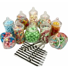 Top Star Vintage Victorian Pick & Mix Candy Buffet Kit - 10 Mini Jar Pack Black Stripe Bags