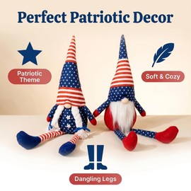 4th of July Decorations - Memorial Day Decorations - 250th Anniversary Patriotic USA Gnomes for Home - Fourth of July for Office - 250 Years America Figurines Merchandise (4th of july gnomes with leg)
