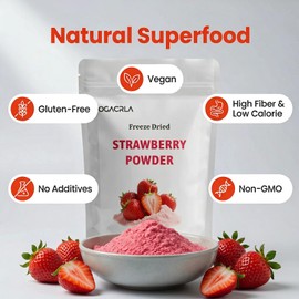Strawberry Powder - Freeze Dried Natural Fruit Powder Rich In Antioxidants,Suitable for Smoothies,Baking,Flavoring & Drinks,Suitable for Vegans,Gluten Free,No Sugar | 3.52 Oz (100g)
