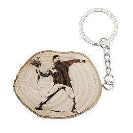 generico Key Ring Made of Natural Wood Banksy Flower Thrower The Flower Thrower Jerusalem Israel Palestine Bouquet, Brown, One Size, brown