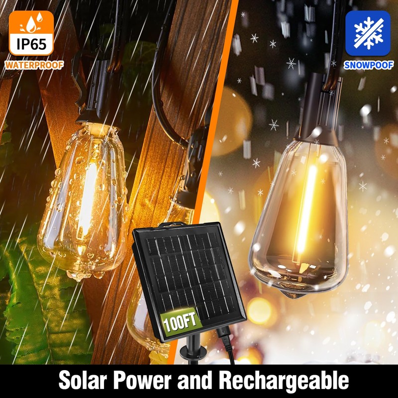 Skoiuc 100FT Solar String Lights Outdoor Waterproof with Remote &