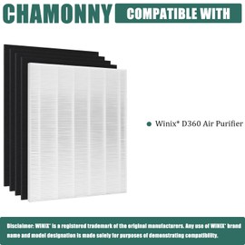 CHAMONNY D360 True HEPA Replacement Filter D3, Compatible with Winix D360 Air Purifier, Compare to Winix D3 Filter, Item Number 1712-0101-02,2 H13 True HEPA Filters + 8 Activated Carbon Pre-Filters