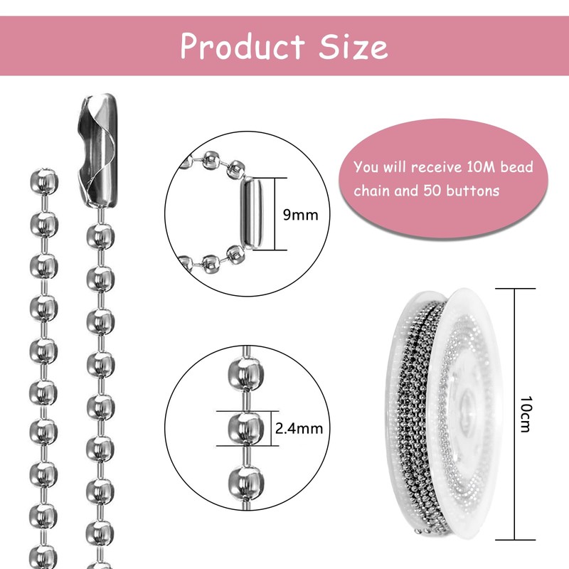 LOREC 10 Metre Ball Chain, Stainless Steel Beads Roller Chain,