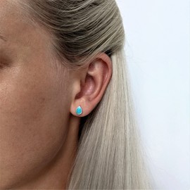 Silverly Women's 925 Sterling Silver 7 mm Simulated Turquoise Gemstone Drop Stud Earrings