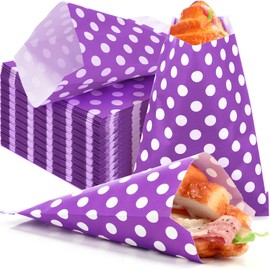 Potchen 400 Packs 5 x 7 Inches Treat Paper Bags Polka Dot Cookie Candy Buffet Small Treat Snack Bags for Food Sandwich Packaging (Purple and White)