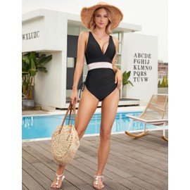 Blooming Jelly Women Tummy Control Swimsuits One Piece Modest Bathing Suit Slimming V Neck Swim Suits 2024 (M, Black)