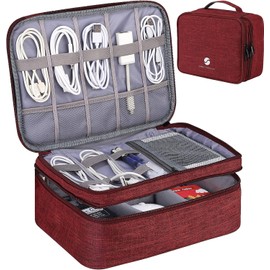 Travel Electronics Organizer, Waterproof Cable Organizer Bag for Electronic Accessories Double Layer Large Shockproof Cable Storage Bag for Cord, Power