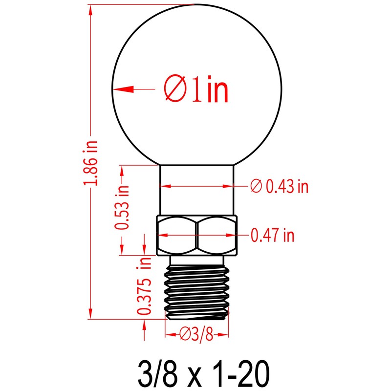 BRCOVAN 1'' Ball Adapter with 3/8''x-20 Threaded Post Compatible with