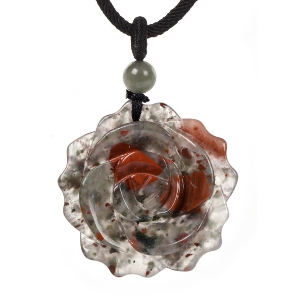 Justinstones Natural African Bloodstone Carved Rose Flower 35mm Pendant Necklace