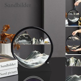 Sandbilder-Moving Sand Art Picture - Liquid Motion, Falling Sand Decor, 3D Deep Sea Sandscape, Rotary Glass Frame Display, Flowing Sand Relaxing Toy for Kids/Adults (Black, 7")