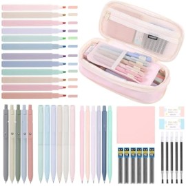 Skydue Cute School Supplies 44 Pcs, Aesthetic Pencil Case With 12 Pastel Highlig