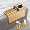 Bamboo Couch Cup Holder Tray with 2 Cork Coasters, Caddy,