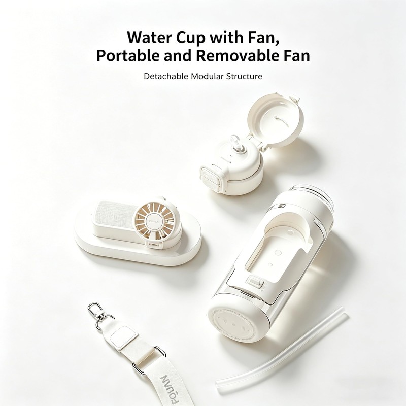CRILEAL 2-in-1 Water Bottle with Foldable Fan, 690ml Portable Cooling