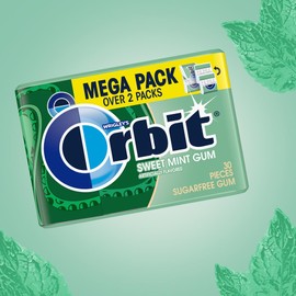 ORBIT Sweet Mint Gum Sugar Free Chewing Gum, 30 Ct Mega Packs (Pack of 6)