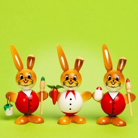 SIKORA OD10 Wooden Easter Bunny Figurines as Colourful Easter Decoration Set of 3 Height: 9 cm, Colour/Model: Set B Red White Red