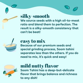 Soom Foods Ground Organic Sesame Tahini Paste 16oz (2 Pack) | Silky Smooth Texture in Hummus, Sauces, Dips, Salad Dressings | Vegan, Nut-Free, Gluten-Free, Dairy-Free, Keto, Paleo, Plant Based, Kosher