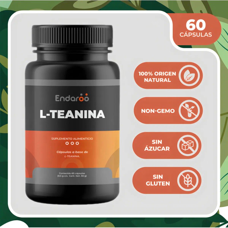 Teanina 120 Cápsulas Calma Mental Concentración Pack Sabor