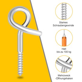 Poprkdre Safety Swing Hooks, M10, Pack of 2 Ceiling Hooks with Thread, Safety Hooks for Swing, Hanging Chair, etc., Swing Hooks for Wood and Concrete