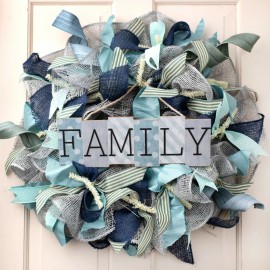 Decor Wooden Grey Family Hanging Sign - 14" x 5", Polka Dots, Stripes, Wood Wall Decor