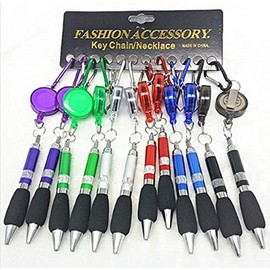 Ballpoint Pen with Reel, Carabiner Included, 6 Colors, 12 Pens (Ink Color, Blue), Comes with a Reel, Carabiner, so You Can Use It For Outdoor Activities, Recording, Recording Sports Events,