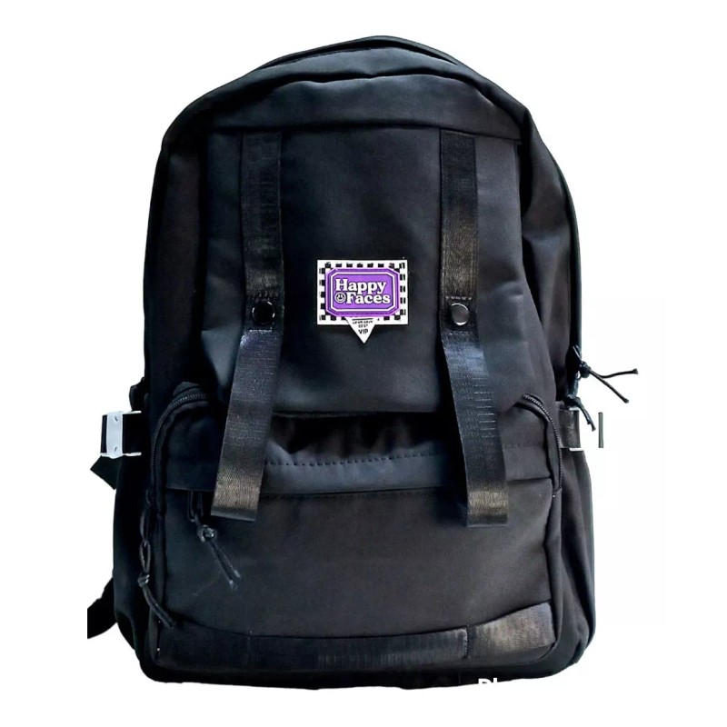 K&H Mochila Escolar Casual Happy Pines Botones Color Liso Negro