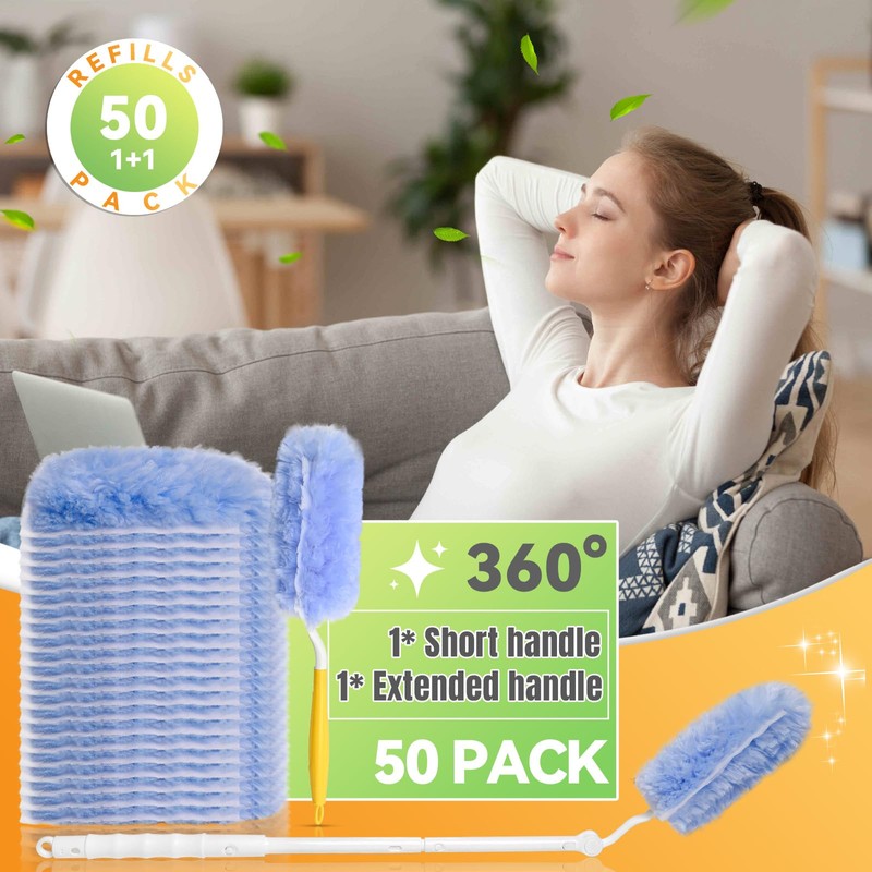 50 Pack 360° Dusters Refills Compatible with Swiffer Duster Handles