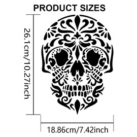 MAYJOYDIY Mandala Skull Stencil 11.8×11.8inch Large Floral Skull Stencils Reusable DIY Decorative Scary Skeleton Drawing Template with Paint Brush for Art Crafts Furniture Canvas Wall Wood