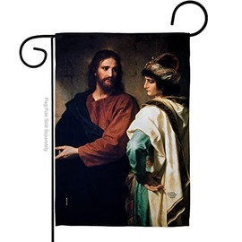 Ornament Collection Faith Christ and The Rich Young Ruler Garden Flag Religious Hope Grace Peace Dove Christian Religion Easter Small Decorative Gift Yard House Banner Made in USA 13 X 18.5