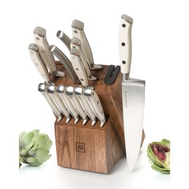 Triple Rivited Forged Knives with Brown Wood Block