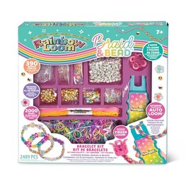 BANDAI - Rainbow Loom Braid & Bead - Elastic Bracelets, Braids and Beads Making Kit - Creative Set - Contains 2000 Rubber Bands Accessories - Toys for Children Aged 7+ - CD0183