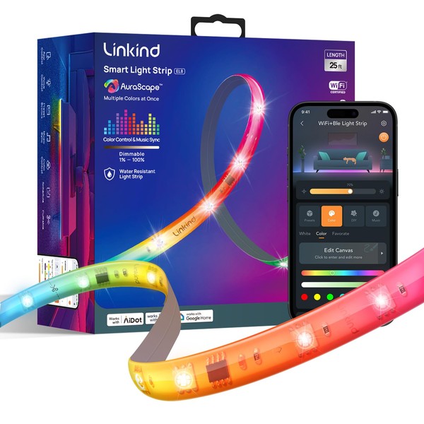 Linkind LED Strip Lights RGB 25ft, Smart Light Strip Work