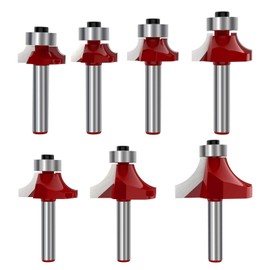 RKURCK 1/4" Shank 7-Piece Round-Over Router Bit Set - 1/8" to 1/2" Radius for Woodworking