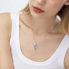 HUKKUN Cow Skull Necklace 925 Sterling Silver Turquoise Western Cowgirl Country Jewelry Gifts for Women Men