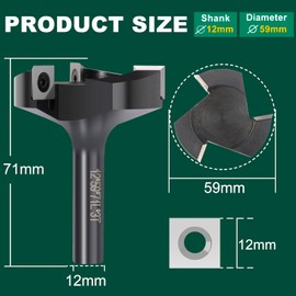 BALUGAEA CNC Spoilboard Surfacing Router Bit 12mm Shank 59mm Diameter, 3T