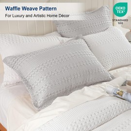 PHF 100% Cotton Ruffle Waffle Pillow Shams King Size, 2 Pack 20" x 36" Soft Skin-Friendly Pillowcases, No Filling, Aesthetic Home Decor, Breathable Waffle Weave Bed Pillow Covers, Light Grey