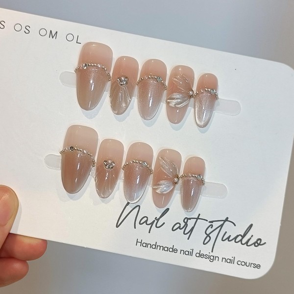 TENPAL Mermaid Cat Eye Press on Nails 10Pcs Kit,Medium Almond