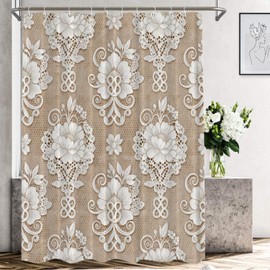Shrahala Floral Paisley Vintage Decorative Shower Curtain, Template White Lace Background Waterproof with Grommets for Shower Stall Bathtubs Bathroom Decor-60x72 inch