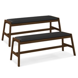 Giantex Upholstered Wood Dining Bench of 2, 50" Entryway Benches w/Padded Seat & Solid Rubber Wood Frame, Rectangular Ottoman Benches, End of Bed Dining Room Bench for Hallway, Bedroom
