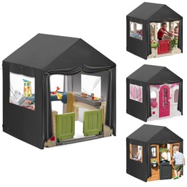 Playhouse Cover, 56" L X 56" W X 62" H Suitable for Outdoor Step2 Playhouse and Other Brands of Playhouses of The Same Size (Black), Transparent Window with Zipper, 640D Waterproof Oxford Fabric