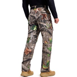 FREE SOLDIER Men's Fleece Lined Outdoor Cargo Hiking Pants Water Repellent Softshell Snow Ski Pants with Zipper Pockets (Hunting Camo 34W x 30L)