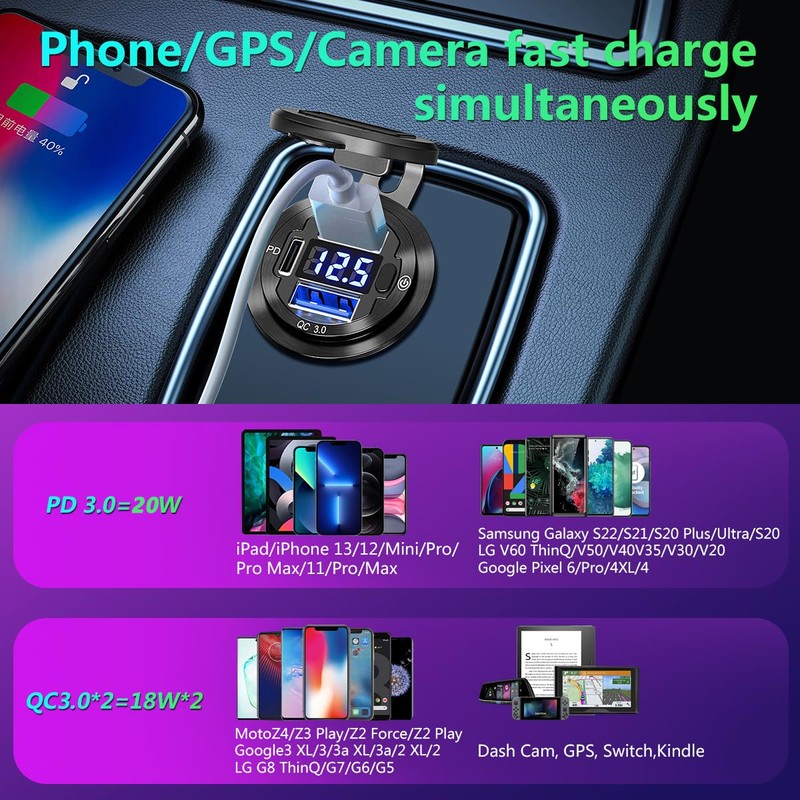 72 W USB Outlet 12 V 5 in 1 Car