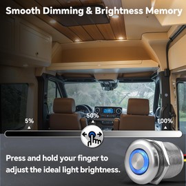 Acegoo 12 Volt Dimmer Switch High-Side PWM Dimming Switch, 7/8" Mounting Hole w/Blue Backlight for RV Boat Truck Camper Van Trailer Light Fixture & LED Strip Lights-DC 12V 6A Full Aluminum (Sliver)