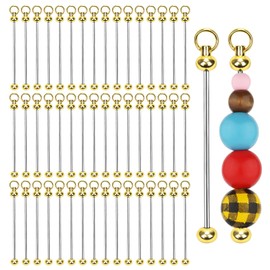 PEUTIER 50pcs Blank Beadable Keychain Bars, Metal Bead Keychain Bar Charms Detachable Key Chain Making Accessories for Craft Project Pendant (Gold)