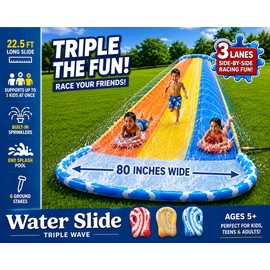 Outdoor Water Slide for Kids - Ultra-Wide 3-Lane PVC Slide with Sprinklers & Splash Pool for Summer Lawn Fun