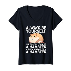 Womens Cute Hamster Design For Men Women Kids Dwarf Hamster Lover V-Neck T-Shirt