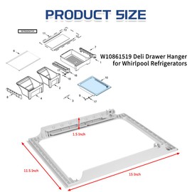 [Upgraded] W10861519 Deli Drawer Hanger, Refrigerator Meat Drawer Shelf Holder for Whirlpool WRT148/WRT311/WRT318, Replaces W10628698, 4382323, AP5999492