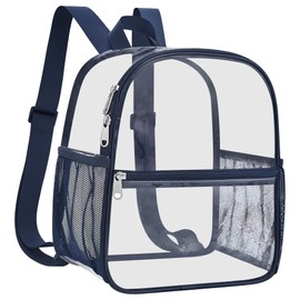 Slumou Clear Backpack Stadium Approved 12×12×6 Clear Mini Backpack Small Transparent Backpack for Concert, Beach, Work, Travel & Sporting（Navy）