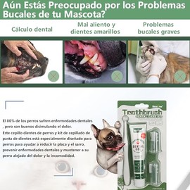 2 Juegos Cepillo Dientes de Perros y Kit Cepillado de Pasta Dientes, Kit de Control de Sarro para Perros Reduce la Acumulación de Placa y Sarro, 8PCS 