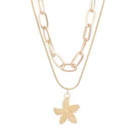 Yecomsy Starfish Layered Necklace Dainty Gold Starfish Seashell Choker Necklaces Beach Surfer Costume Jewelry-B Style
