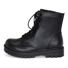 Brace-IIS - Girls/Boys/Kids/Children Lace Up Side Zipper Vegan Leather Lug Sole Combat Boots (Black PU, us_footwear_size_system, little_kid, women, numeric, medium, numeric_1)